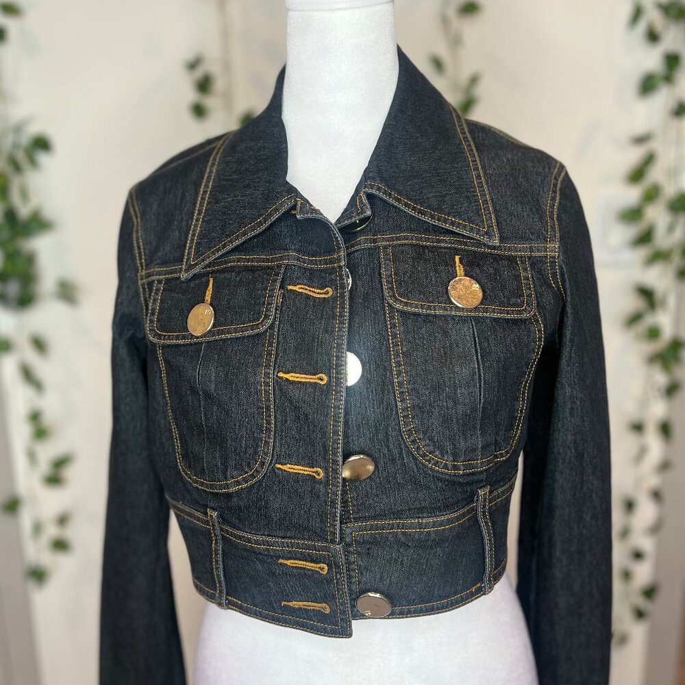 Bisou Bisou Dark Denim Crop Jacket Size 6